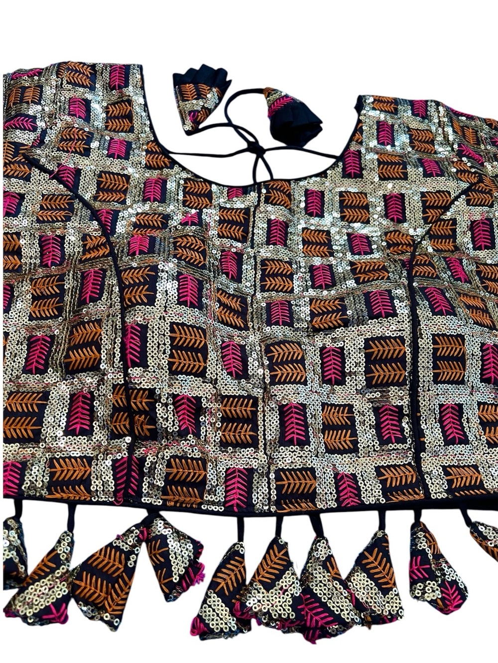 Embellished Black & Pink Ethnic Blouse Top